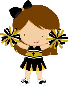 Adorable Black and Yellow Cheerleader Cartoon Clipart - Cute Spirit Squad Design