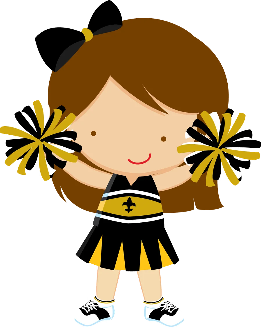 Adorable Black and Yellow Cheerleader Cartoon Clipart - Cute Spirit Squad Design