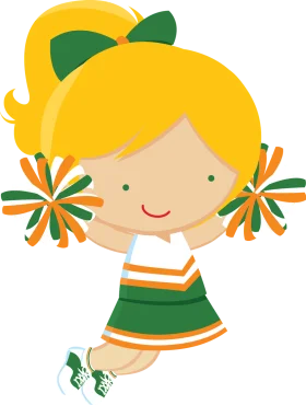 Adorable Green and Orange Cheerleader Clipart with Cute Cartoon Style