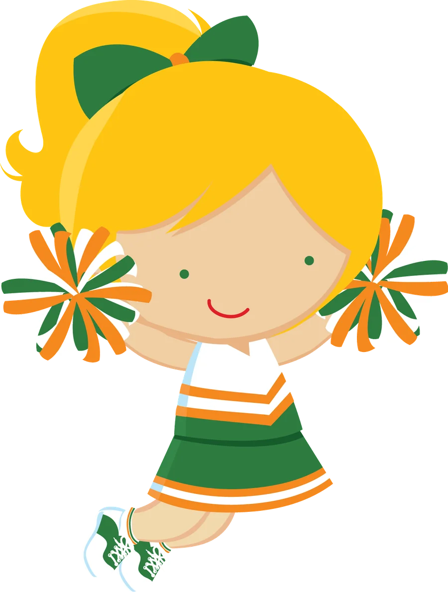 Adorable Green and Orange Cheerleader Clipart with Cute Cartoon Style