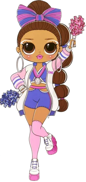 Adorable LOL Surprise Cheerleader Doll Clipart with Playful Pose and Pom-Poms
