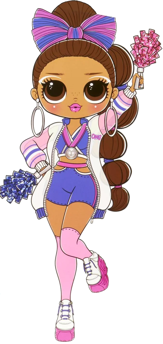 Adorable LOL Surprise Cheerleader Doll Clipart with Playful Pose and Pom-Poms