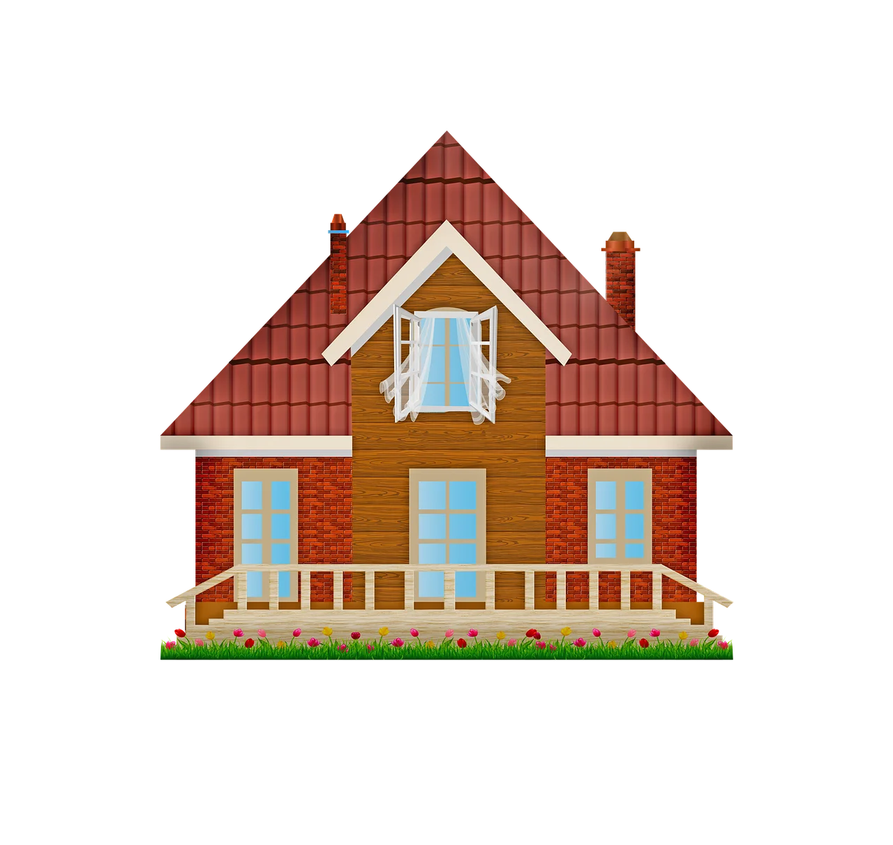 Charming Countryside Cottage Clipart with Warm Terracotta Roof and Wooden Facade
