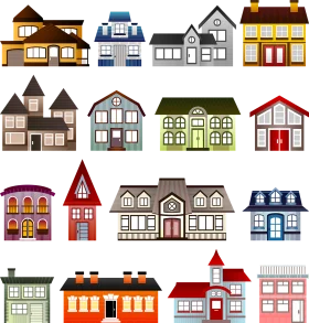 Charming Residential Architecture Clipart Collection of Diverse House Styles and Designs