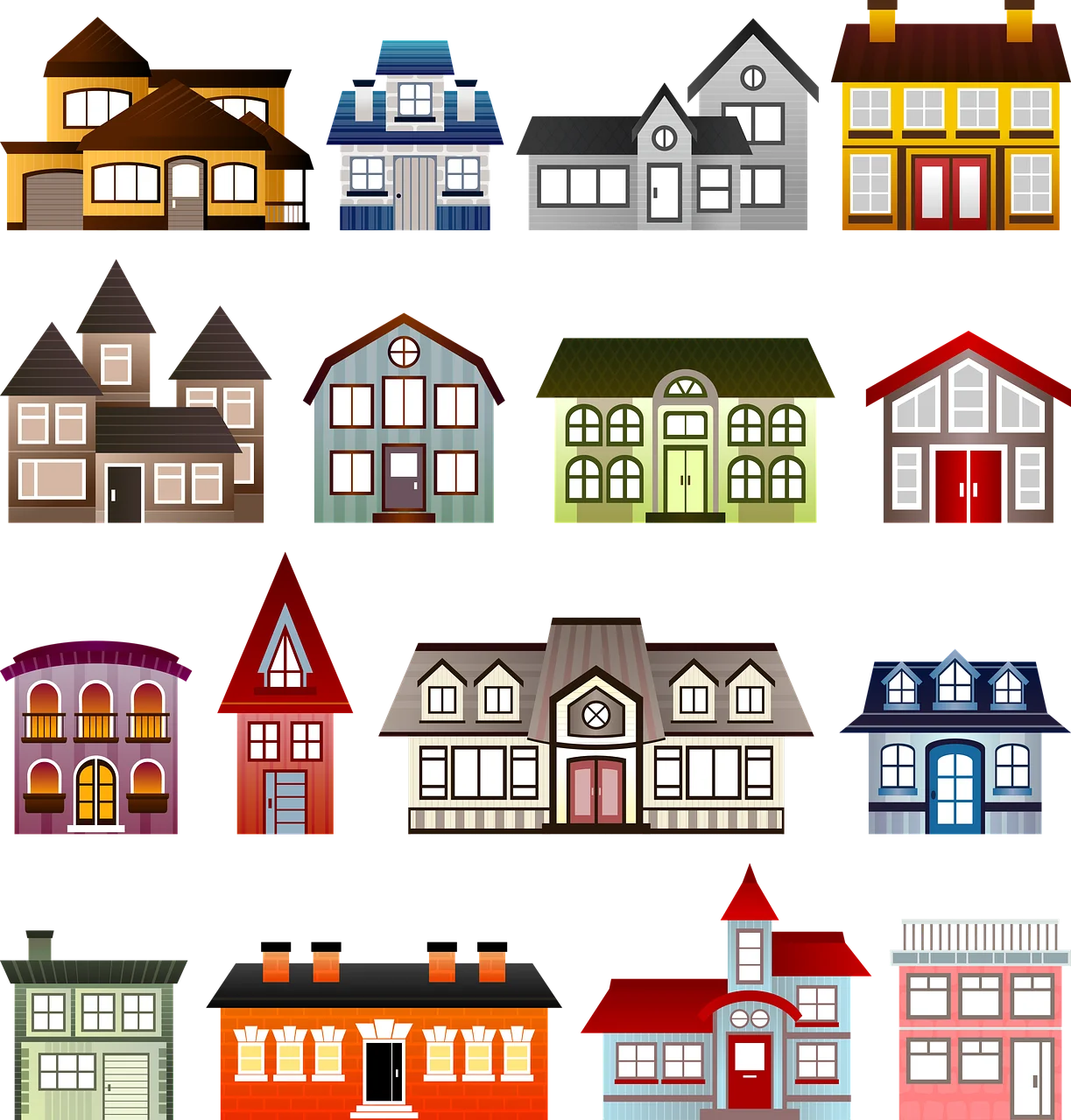 Charming Residential Architecture Clipart Collection of Diverse House Styles and Designs