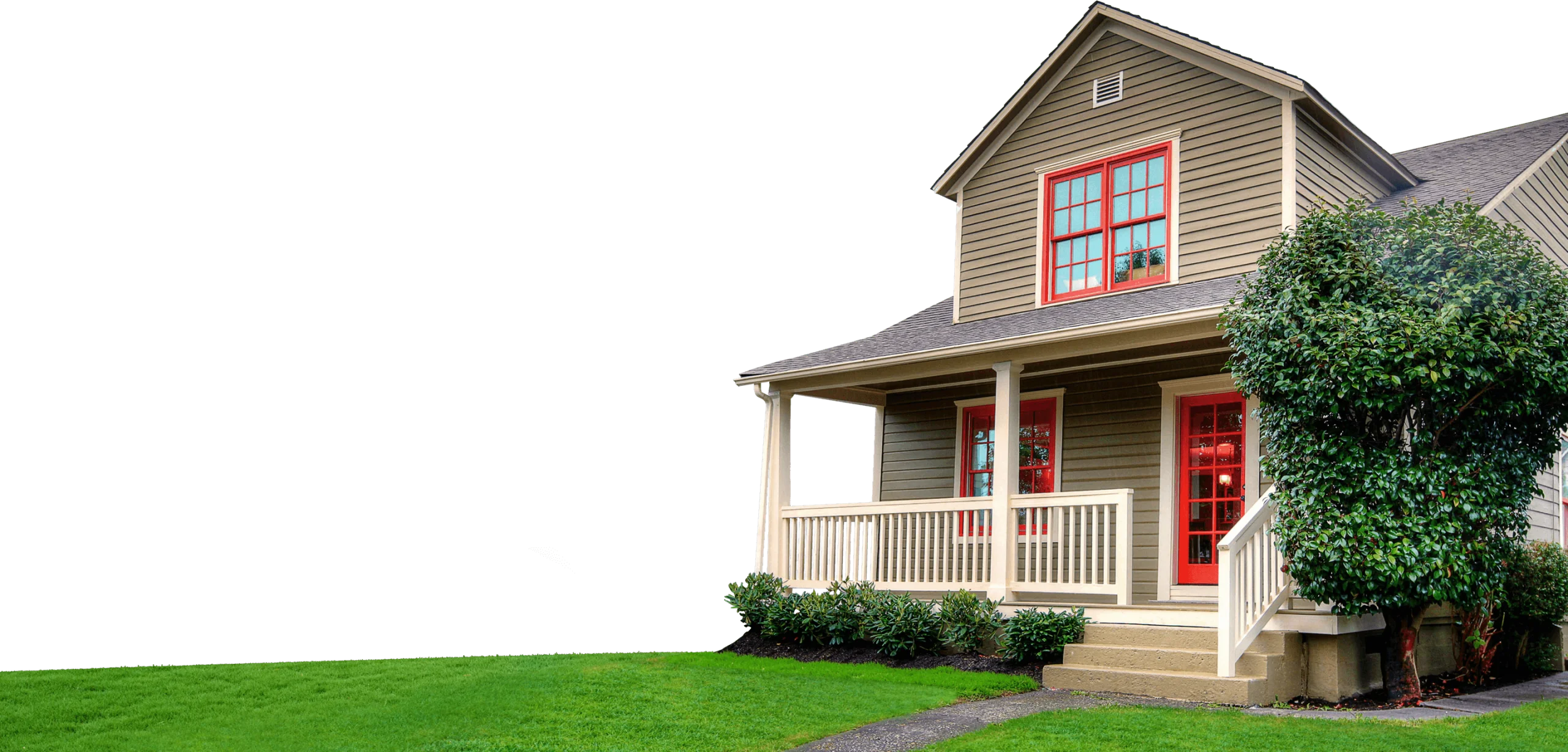 Charming Suburban Home Clipart with Red Door and Welcoming Front Porch