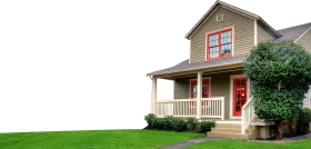Charming Two-Story Residential Clipart House with Welcoming Front Porch and Landscaped Yard