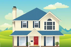 Charming Two-Story Suburban Family Home Clipart with Classic Design