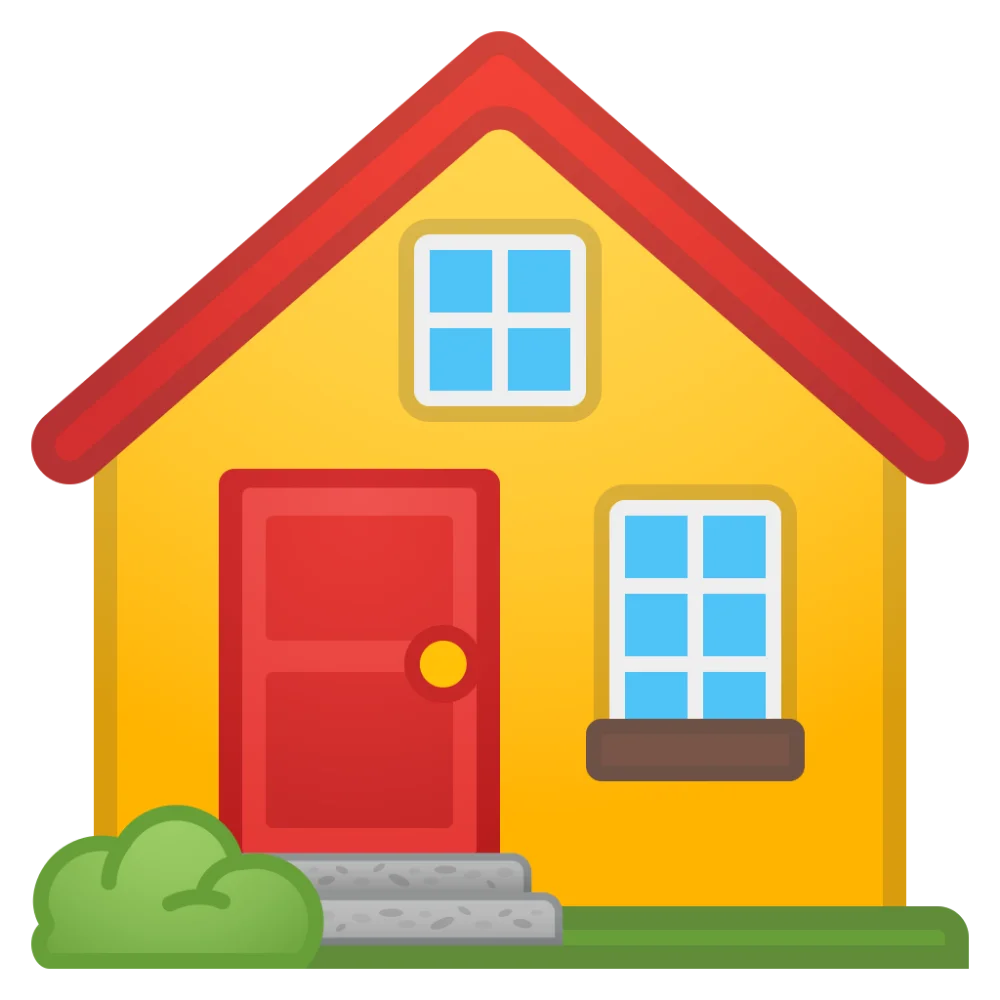 Charming Yellow and Red Suburban House Cartoon Clipart Illustration