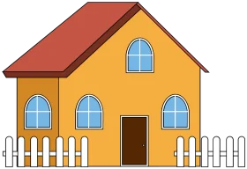 Charming Yellow Suburban House with White Picket Fence Clipart Illustration