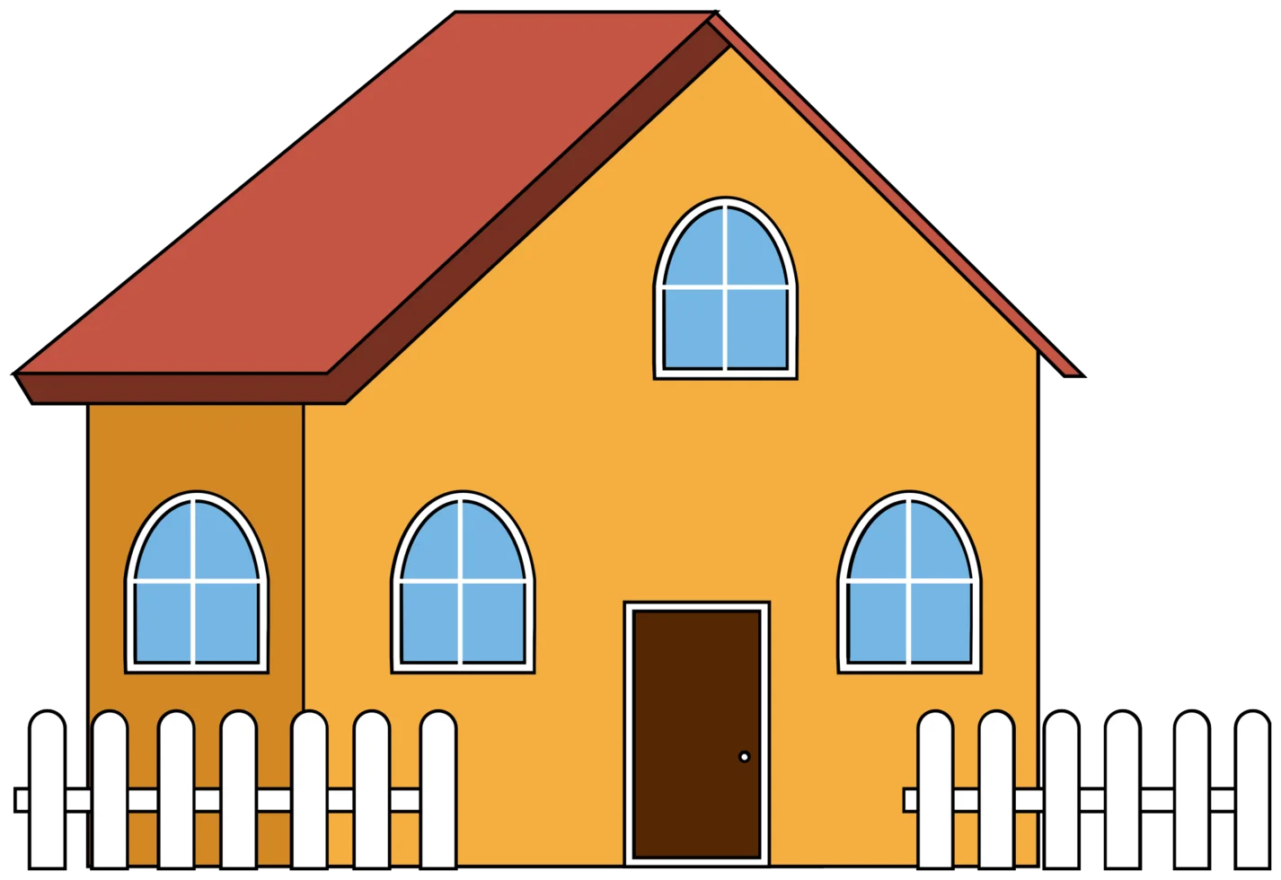 Charming Yellow Suburban House with White Picket Fence Clipart Illustration