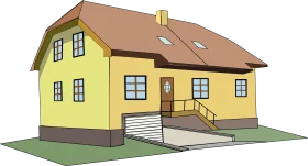 Cheerful Yellow Suburban House Architectural Clipart Illustration Design