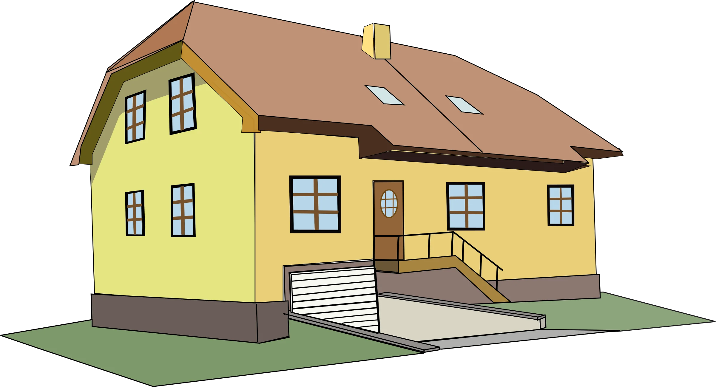 Cheerful Yellow Suburban House Architectural Clipart Illustration Design