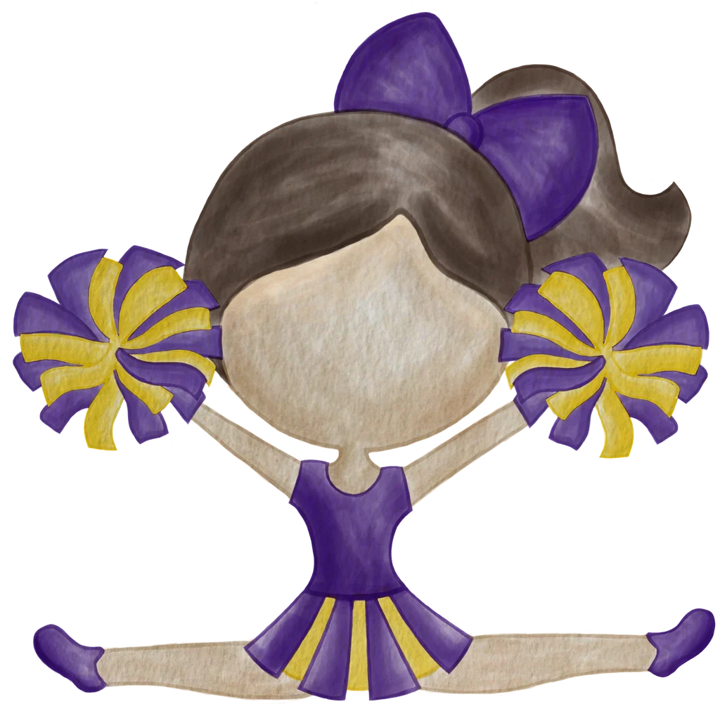 Cheerleading Spirit Clipart - Purple and Yellow Cheerleader Graphic Design