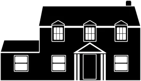 Classic Two-Story Residential House Simple Black and White Architectural Clipart Design