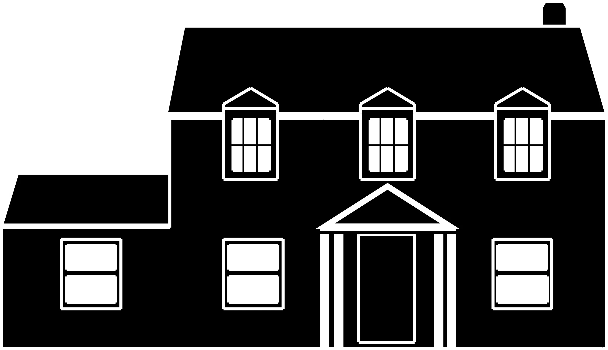 Classic Two-Story Residential House Simple Black and White Architectural Clipart Design
