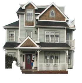 Classic Two-Story Victorian-Style Residential Home Architectural Clipart Design