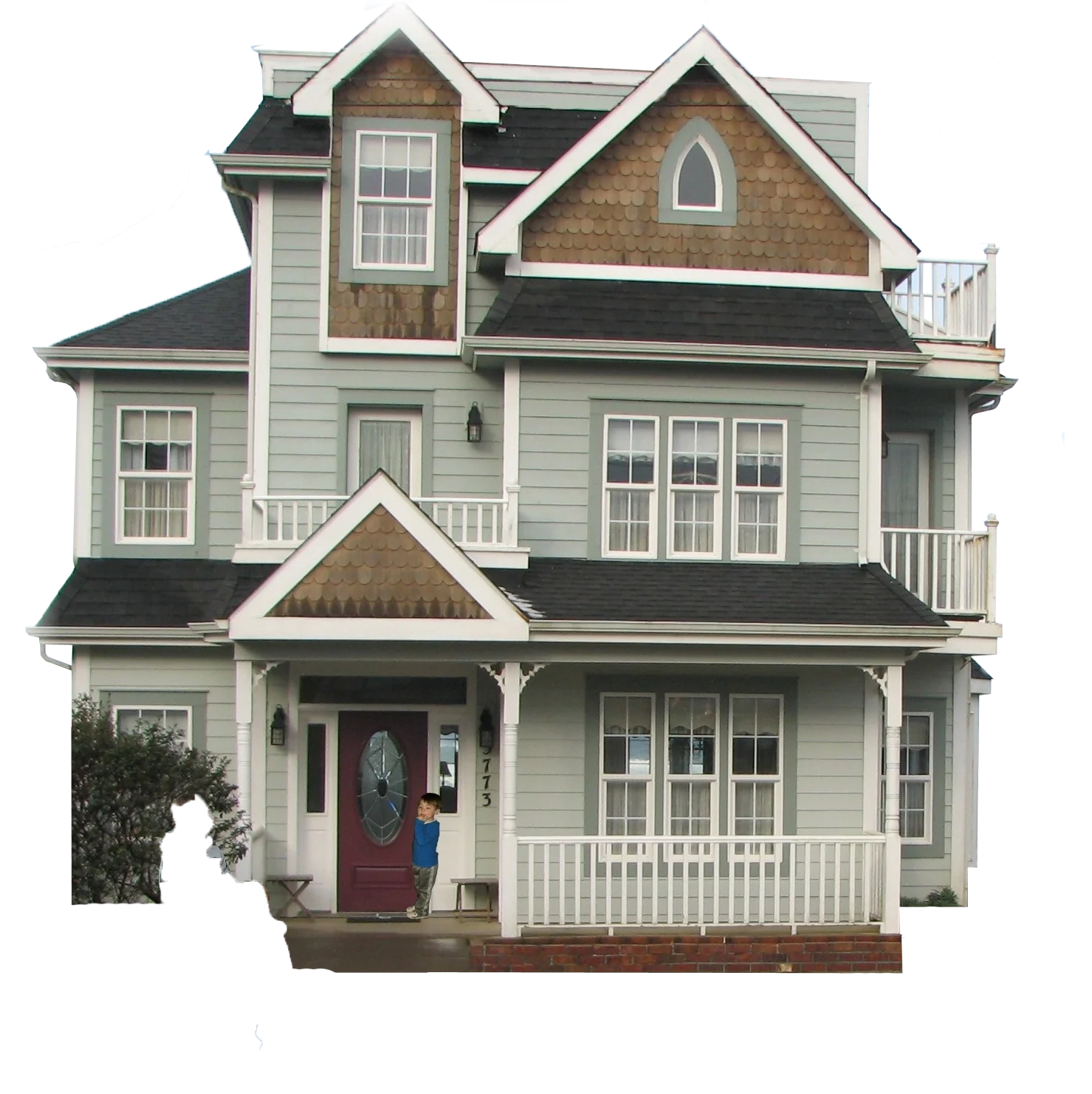 Classic Two-Story Victorian-Style Residential Home Architectural Clipart Design