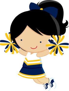 Cute Little Cheerleader with Blue and Yellow Pom-Poms Cartoon Clipart Design