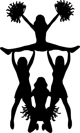 Dynamic Cheerleading Silhouette Clipart Depicting Synchronized Team Pyramid Pose