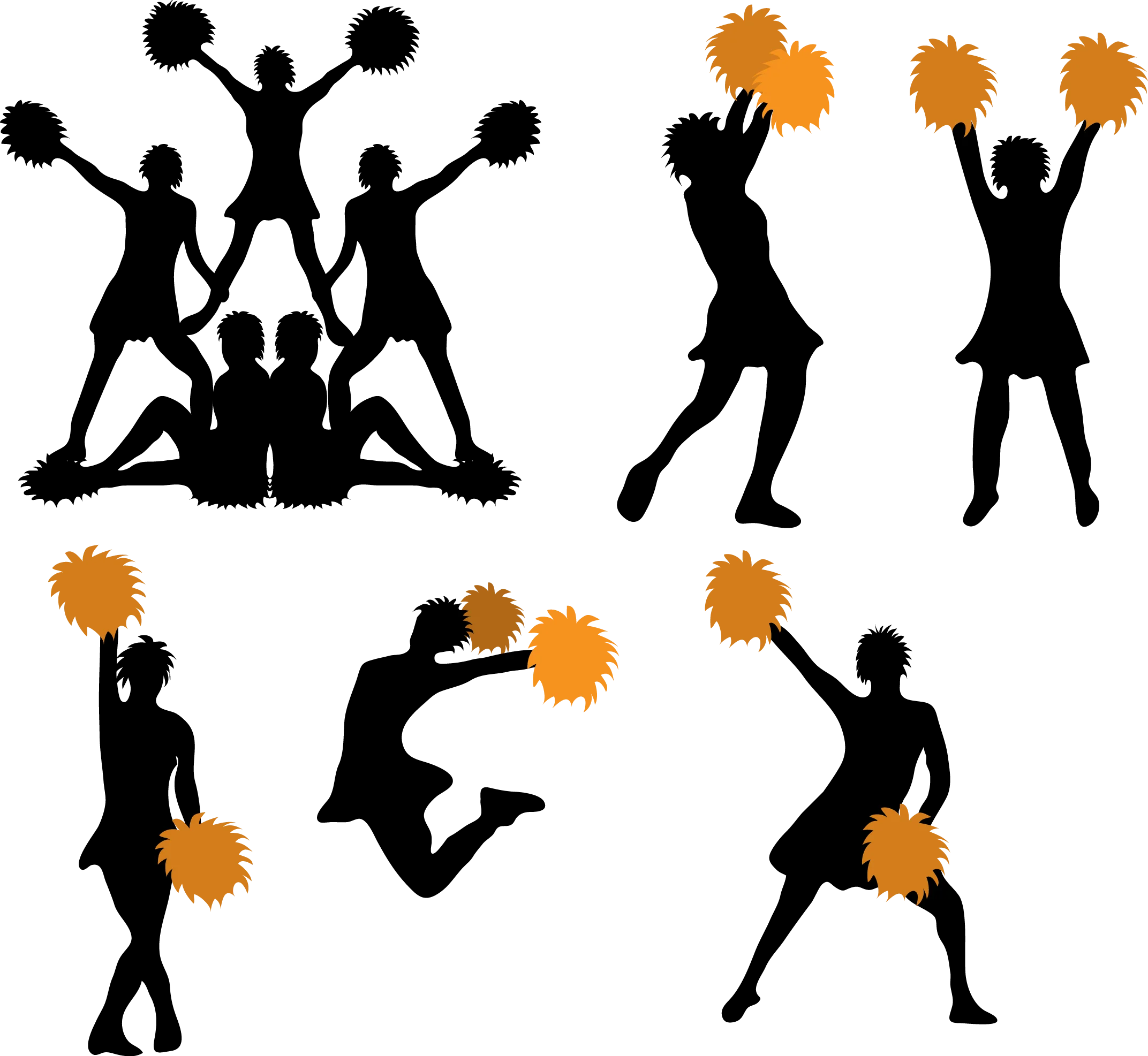 Dynamic Cheerleading Silhouettes Clipart - Energetic Cheer Performance Poses