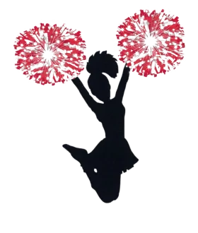 Energetic Cheerleader Silhouette Jumping with Red and White Pom-Poms Clipart Design