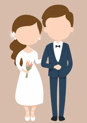 Minimalist Wedding Couple Clipart: Elegant Illustration of Bride and Groom