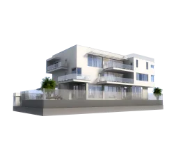 Modern Minimalist Multi-Story Residential Building Architectural Clipart Design