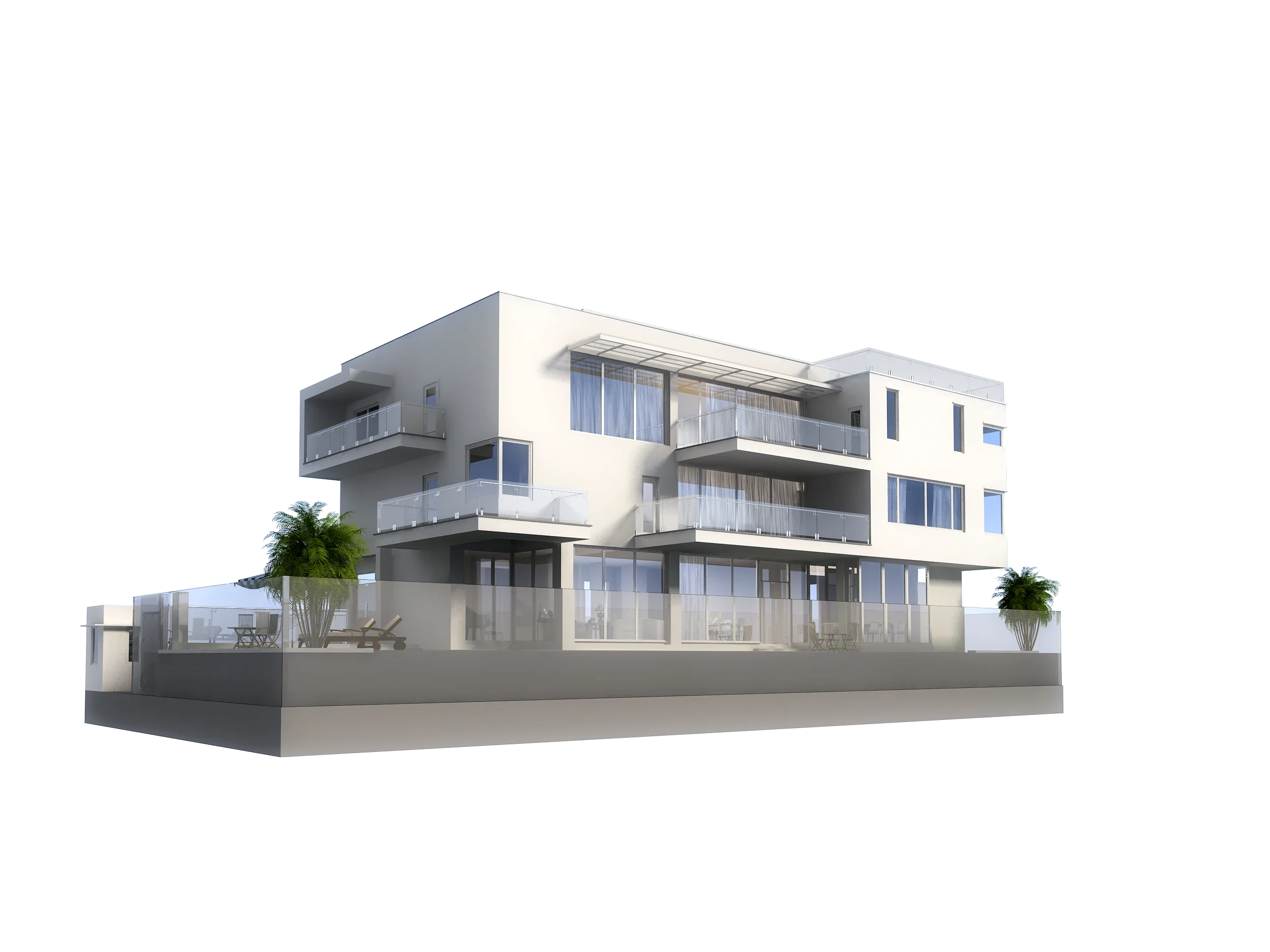 Modern Minimalist Multi-Story Residential Building Architectural Clipart Design