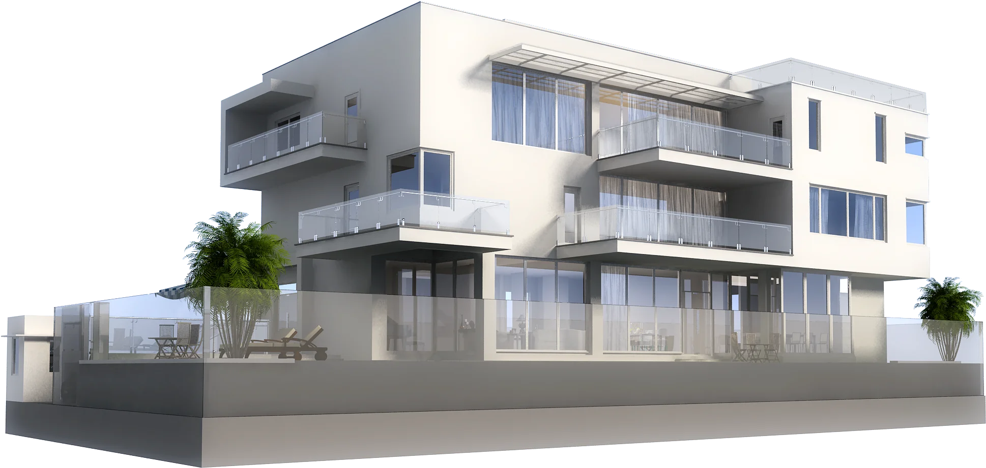 Modern Minimalist Multi-Story Residential Clipart Architecture Rendering
