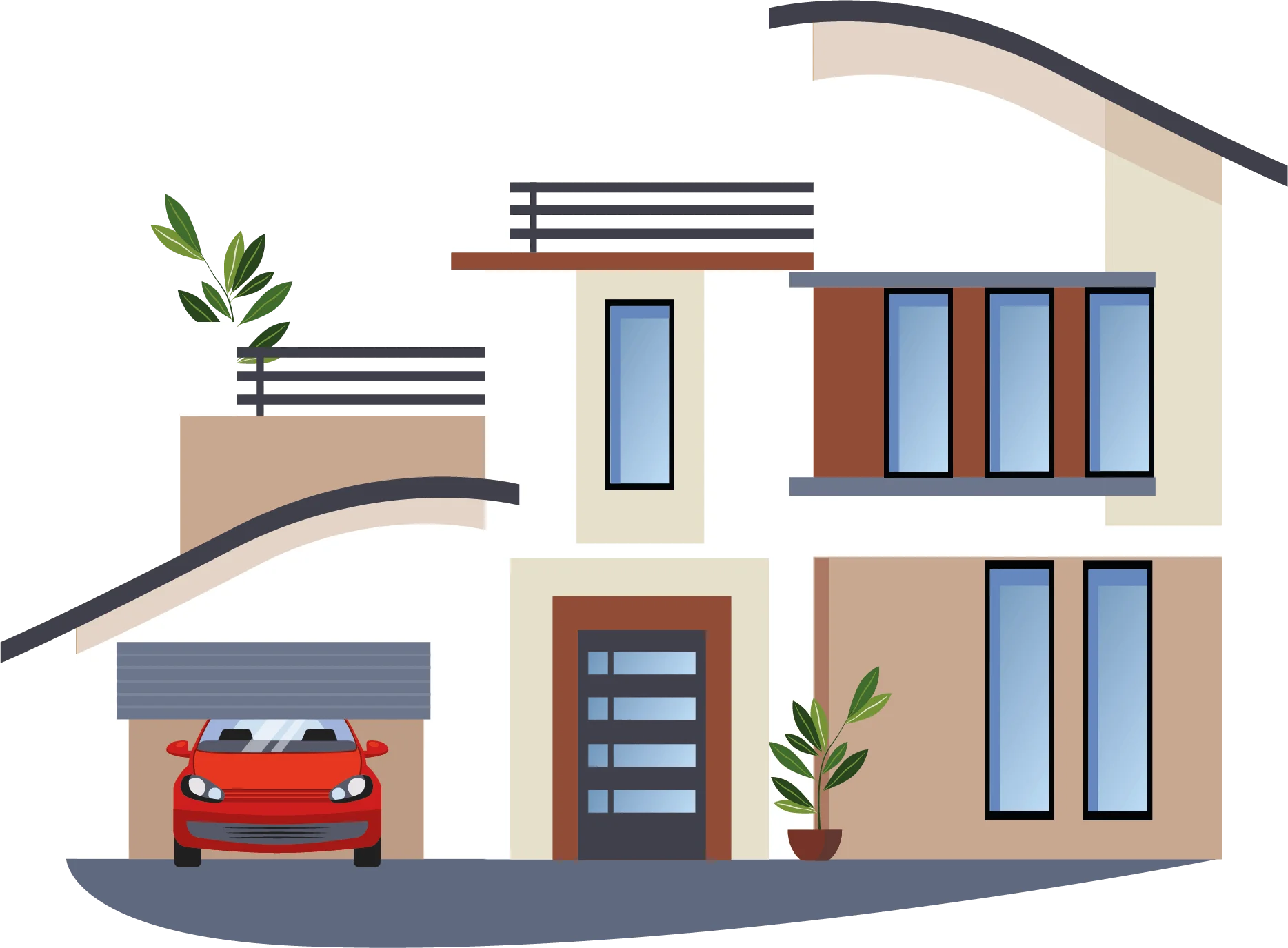 Modern Two-Story Contemporary House Architectural Clipart Design Illustration