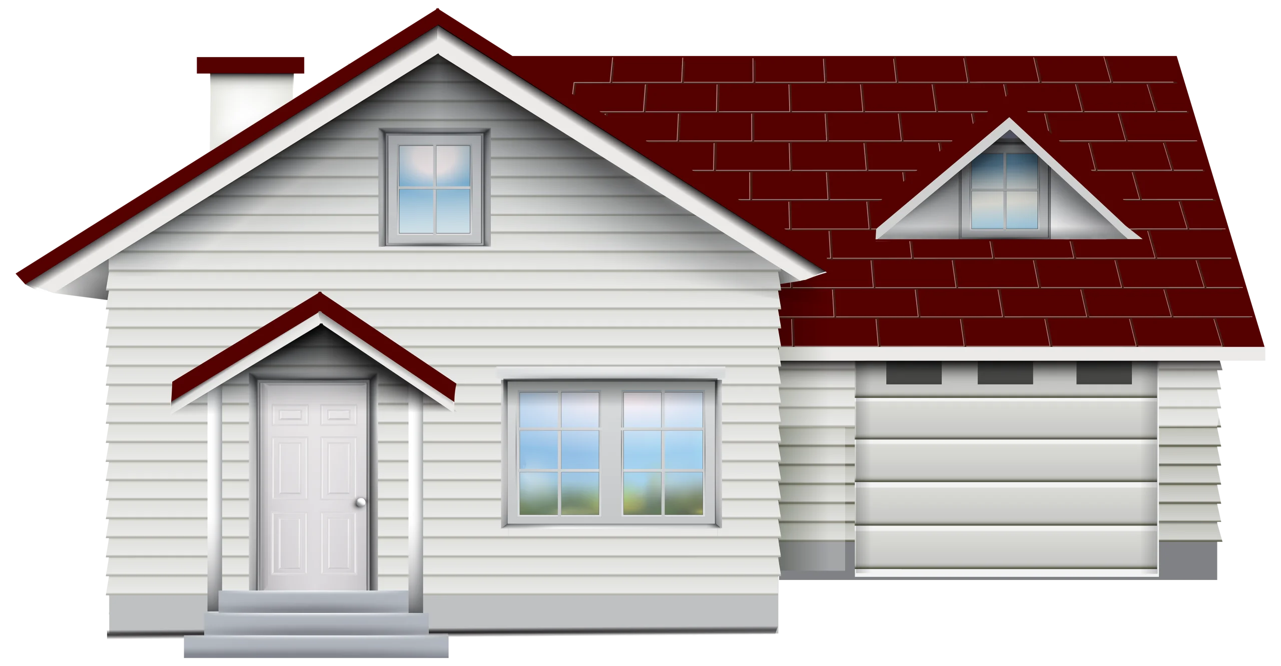 Realistic White and Red Suburban Home Architecture Clipart Design