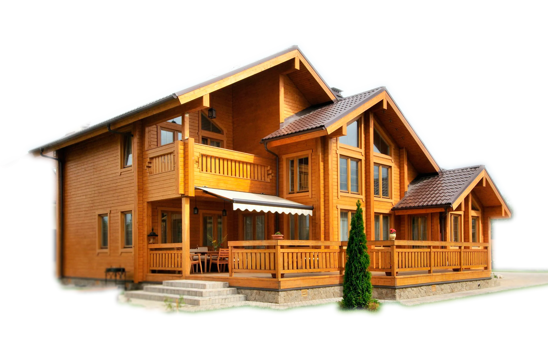 Rustic Wooden Cabin Clipart - Detailed Architectural Rendering of Timber Home Design
