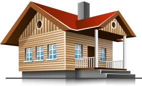 Rustic Wooden Cabin Clipart with Red Roof and Cozy Front Porch Design