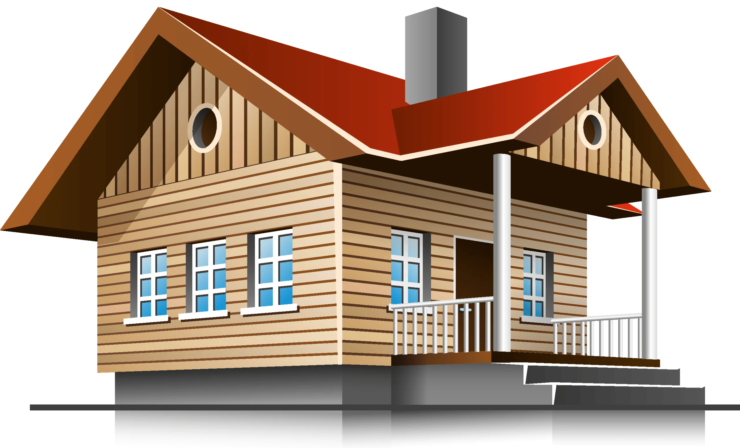 Rustic Wooden Cabin Clipart with Red Roof and Cozy Front Porch Design