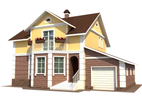 Suburban Family Home Architectural Clipart Rendering with Modern Design Elements