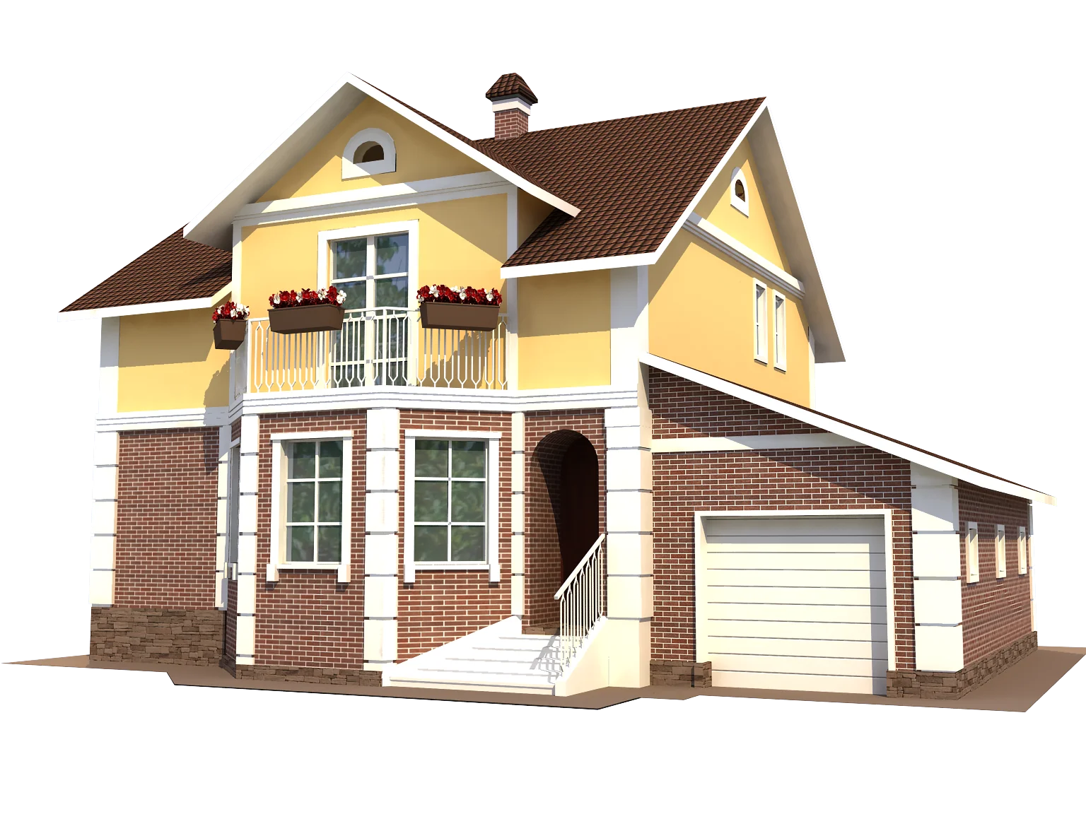 Suburban Family Home Architectural Clipart Rendering with Modern Design Elements