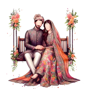 Traditional Wedding Couple Illustration: Elegant Marriage Clipart Portraying Love