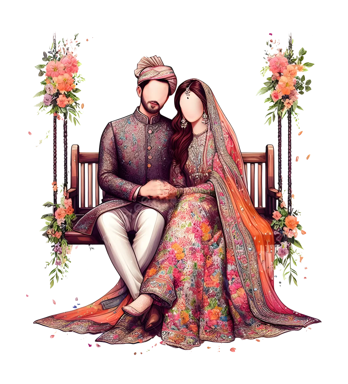 Traditional Wedding Couple Illustration: Elegant Marriage Clipart Portraying Love