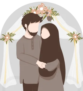 Elegant Islamic Wedding Couple Clipart Illustration with Soft Floral Accents