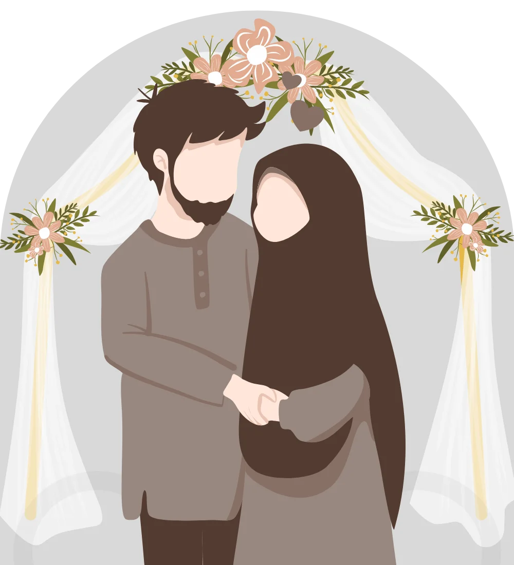 Elegant Islamic Wedding Couple Clipart Illustration with Soft Floral Accents