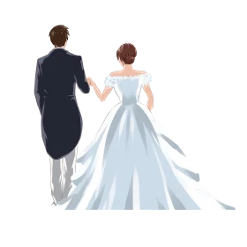 Elegant Wedding Couple Clipart Illustration of Bride and Groom Walking Away
