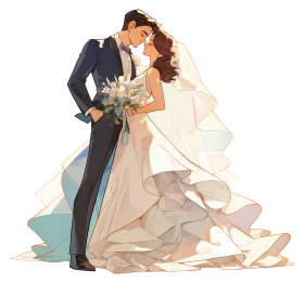 Elegant Wedding Couple Embrace in Soft Watercolor Wedding Clipart Illustration