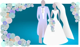 Elegant Wedding Couple Silhouettes in Soft Pastel Tones Clipart Design