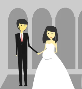 Minimalist Wedding Ceremony Clipart: Elegant Couple in Monochrome Setting