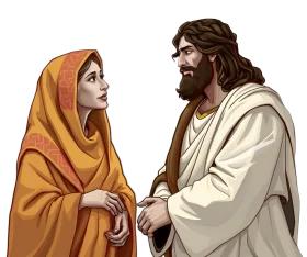 Sacred Encounter: Biblical Figures in Traditional Attire Clipart Illustration