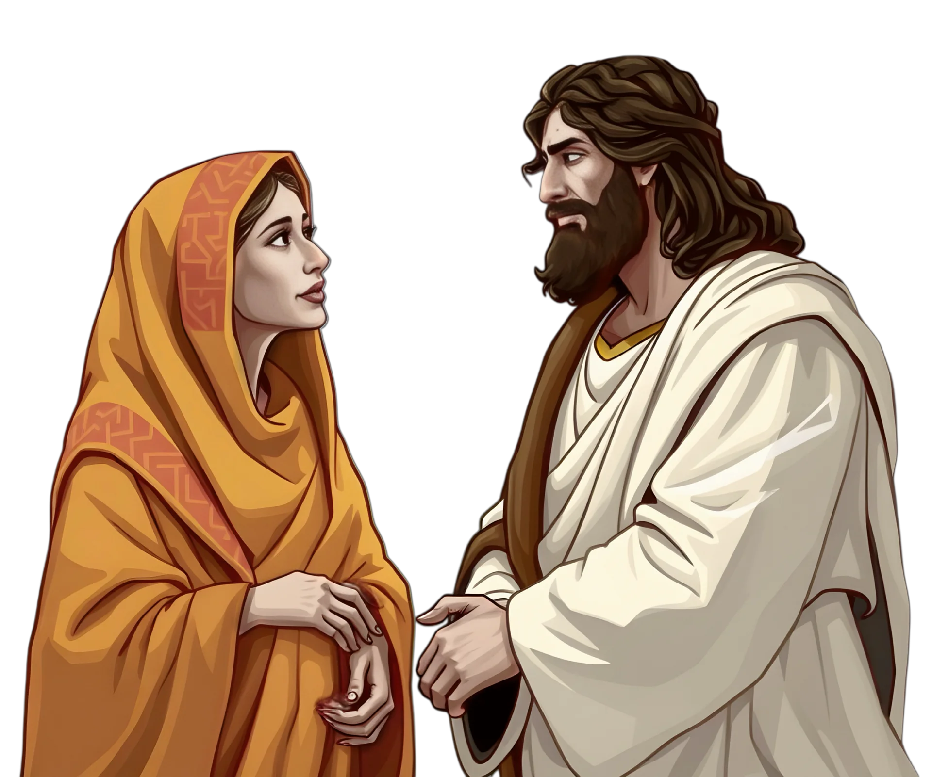 Sacred Encounter: Biblical Figures in Traditional Attire Clipart Illustration