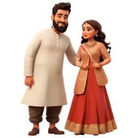 Traditional South Asian Wedding Couple Clipart Illustration in Soft Palette