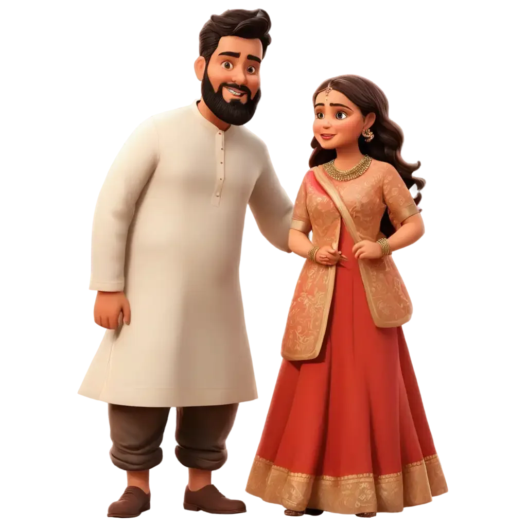Traditional South Asian Wedding Couple Clipart Illustration in Soft Palette