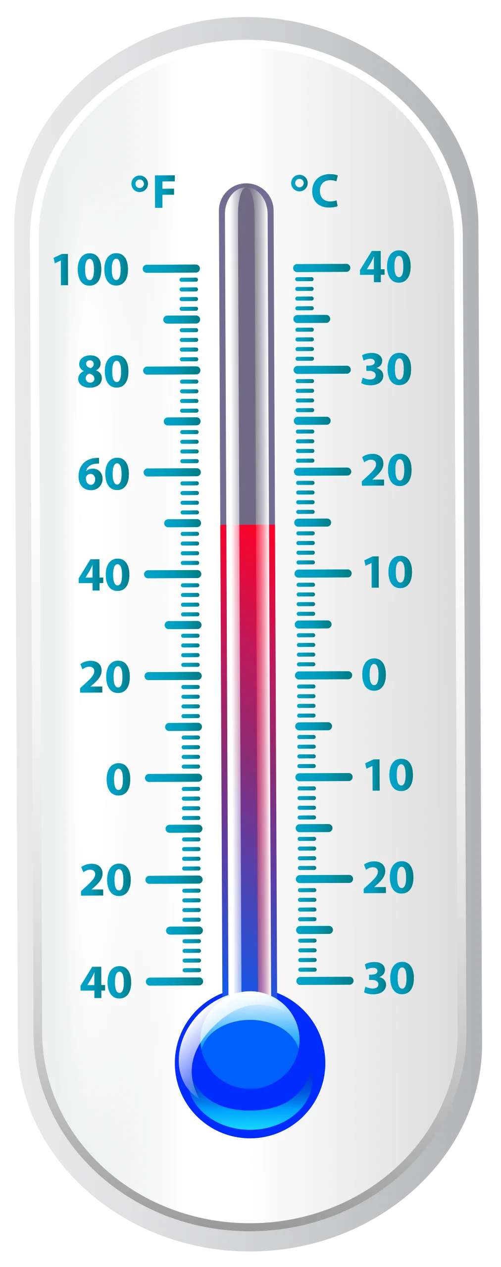 Detailed Classic Mercury Thermometer Clipart with Fahrenheit and Celsius Scales
